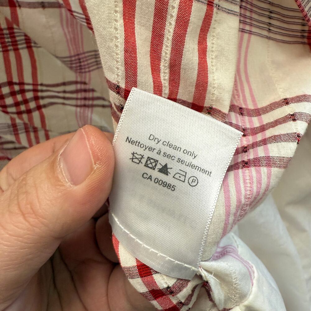 Veronica Beard Della Plaid Ruched Dress White Pink Tie Front Shirt Dress Size 4 - Picture 8 of 10